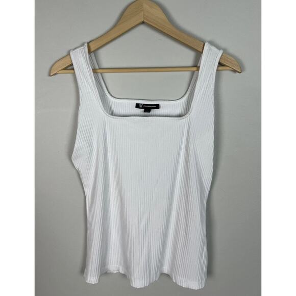 INC International Concepts Ribbed White Tank Top Size Large Square Neck Women’s - Picture 1 of 5